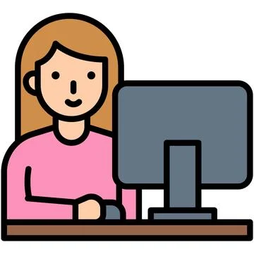 Woman using computer icon, An avatar that is related to education Illustrazione stock