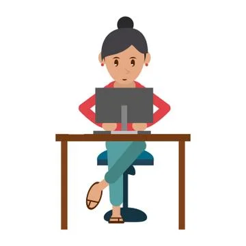 Woman using computer Stock Illustration