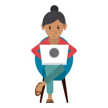 Woman using computer Stock Illustration