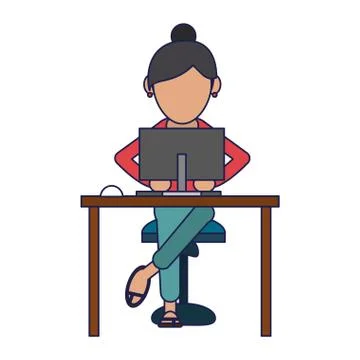 Woman using computer Stock Illustration