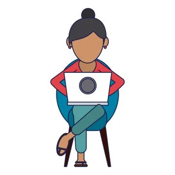 Woman using computer Stock Illustration