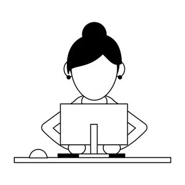 Woman using computer Stock Illustration
