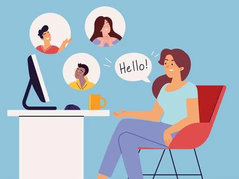 Woman using computer Stock Illustration