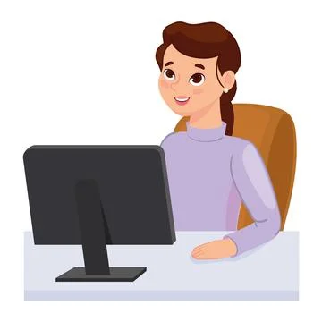 Woman using computer Illustrazione stock
