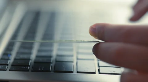 Woman using computer for on line purchase with credit card. Toned in blue color Stock Footage 49121801