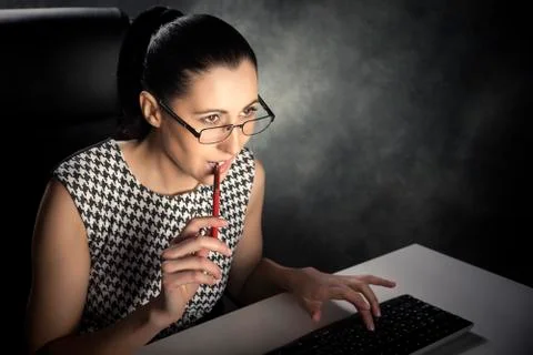 Woman using computer. Stock Photos