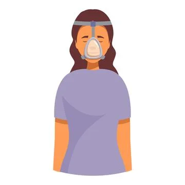 Woman using cpap machine, highlighting sleep apnea treatment and respiratory Stock Illustration