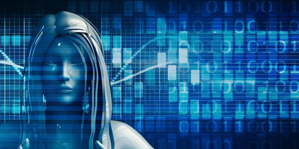 Woman Using Data Analytics Technology 스톡 일러스트