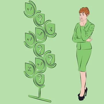 Woman using decision tree. Outline 스톡 일러스트