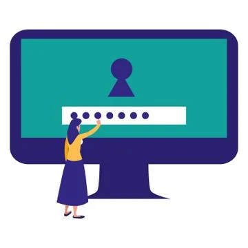 Woman using desktop computer Illustrazione stock