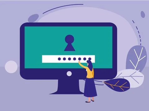 Woman using desktop computer 스톡 일러스트