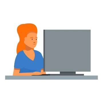 Woman using a desktop computer, working remotely Stock Illustration