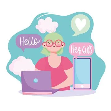 Woman using devices Stock Illustration