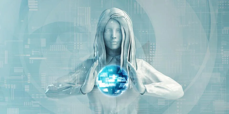 Woman Using Digital Solutions Illustrazione stock