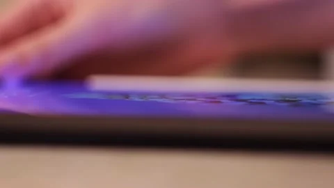 Woman using digital tablet computer at home. Concept. Close up side view of Stock Footage 147061219