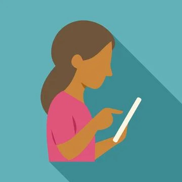 Woman using digital tablet flat design illustration Stock Illustration