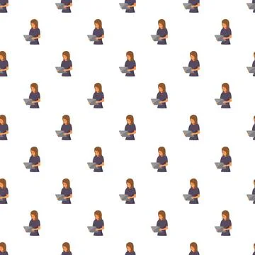 Woman using digital tablet seamless pattern background 库存插图