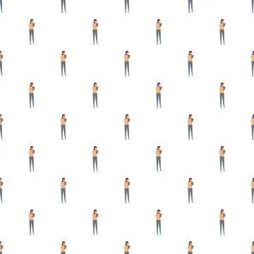 Woman using digital tablet seamless pattern background 스톡 일러스트