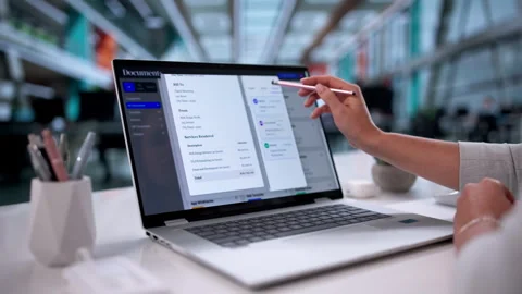 Woman Using Document Management Online Cloud Software Stock Footage 327510798