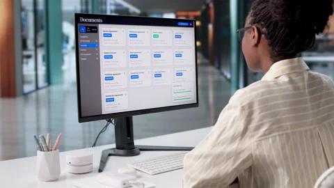 Woman Using Document Management Software Stock Footage 327525152
