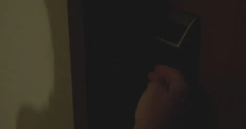 Woman using electronic code lock to open hotel room Stock Footage 67342609