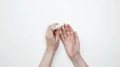 Woman using glucometer for testing level Blood sugar. Top view Foto stock