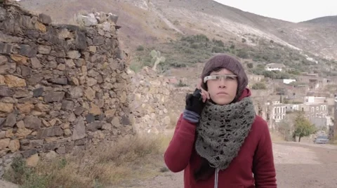 Woman using google glasses Stock Footage 45429348