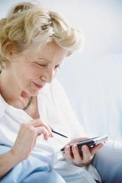 Woman using handheld computer Stock Photos