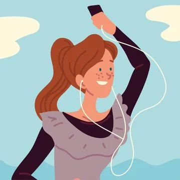 Woman using headphone 스톡 일러스트