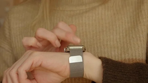 Woman using her smart watch. Close up Stock Footage 127158934
