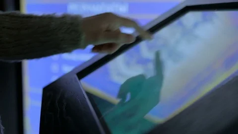 Woman using interactive touchscreen display Stock Footage 85236543