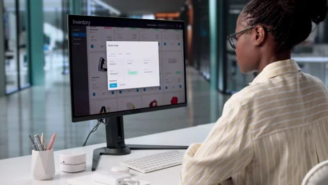 Woman Using Inventory Management Software Stock Footage 328407720