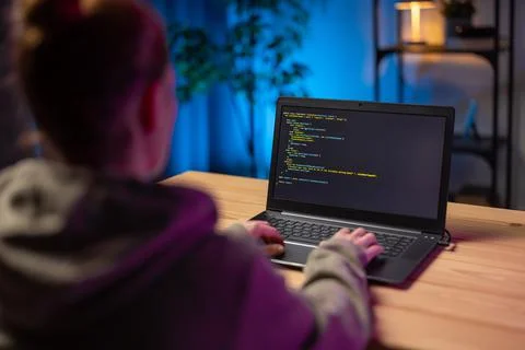 Woman using laptop for coding 库存照片
