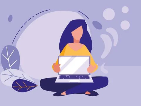 Woman using laptop computer 스톡 일러스트
