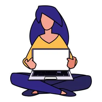 Woman using laptop computer イラスト素材