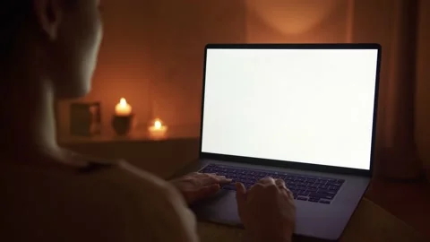 Woman using laptop with empty screen Stock Footage 238465170