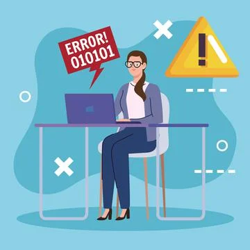 Woman using laptop with error Stock Illustration