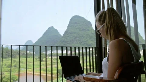 Woman Using Laptop Stock Footage 81543916