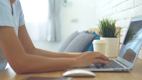 Woman using laptop Green Screen on table work place Видео 80476577