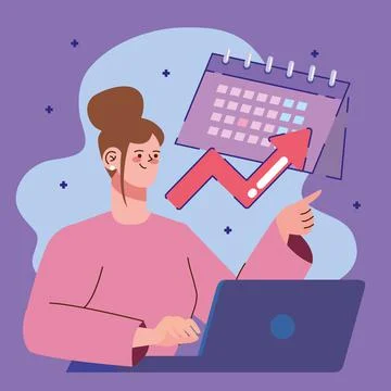 Woman using laptop 스톡 일러스트