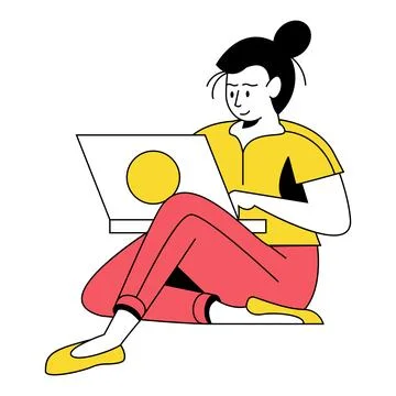 Woman using laptop Illustrazione stock