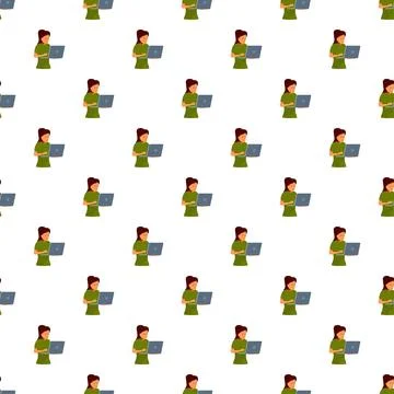 Woman using laptop repeating seamless pattern 库存插图