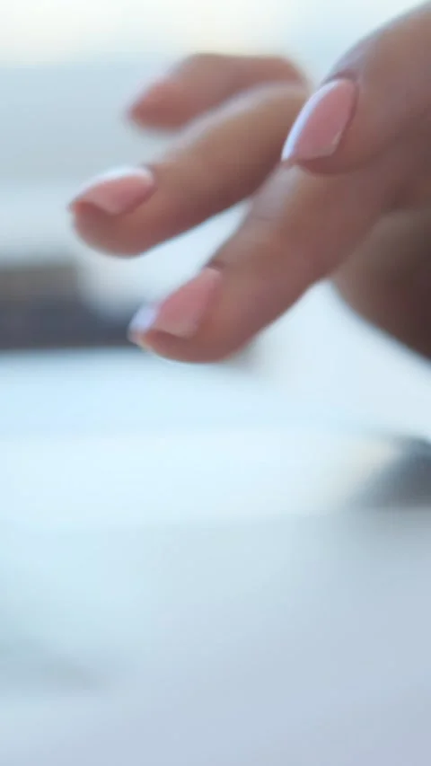 Woman Using Laptop Touchpad with Manicured Fingers Stock Footage 328128914