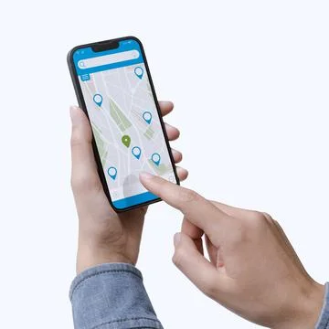 Woman using a maps application Stock Photos