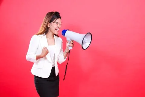 Woman using megaphone Stock Photos