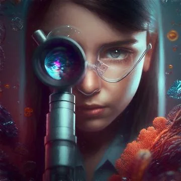 Woman using a microscope Stock Illustration