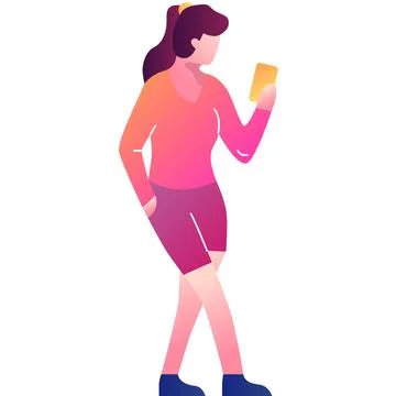 Woman using mobile phone vector icon isolated Illustrazione stock