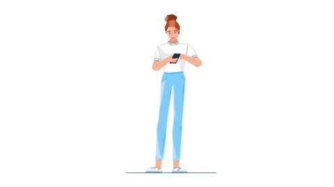 Woman Using Mobile Phone While Standing in White Background 2D Animation Vídeos de archivo 277486881