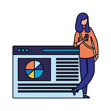 Woman using mobile webpage report Stock Illustration