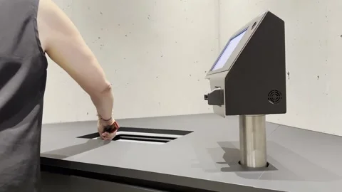 Woman Using Modern Technology For Here Safe Box in Bank Stockbeeldmateriaal 285430167